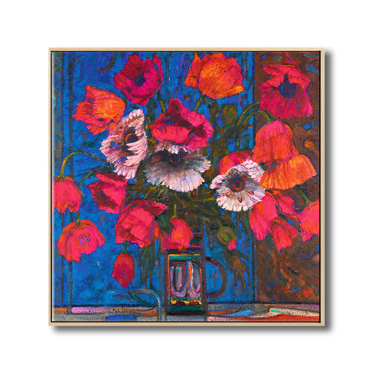 Frendorf | Blühende Blumenvasen-Leinwandkunst Impressionismus Texturiertes Gemälde in dunkler Farbe für den Raum