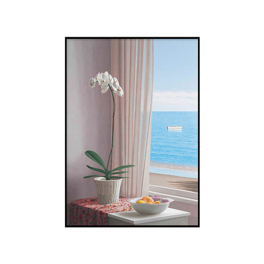 Frendorf | Blaues Topf Wanddecor Blume Skandinavisches Texturiertes Leinwandbild für das Wohnzimmer