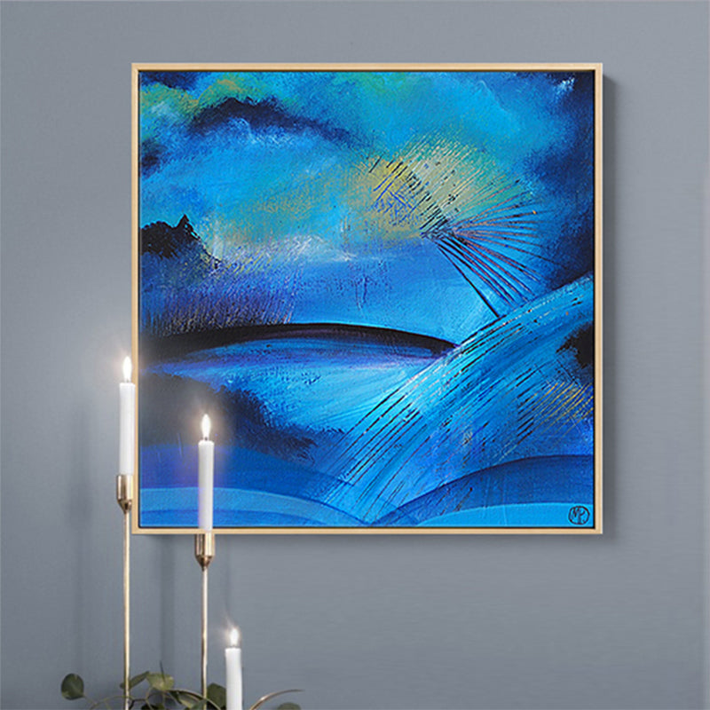 Frendorf | Dunkle Nacht See Szene Malerei Abstrakt Traditionelle Texturierte Leinwand Kunst für Zuhause