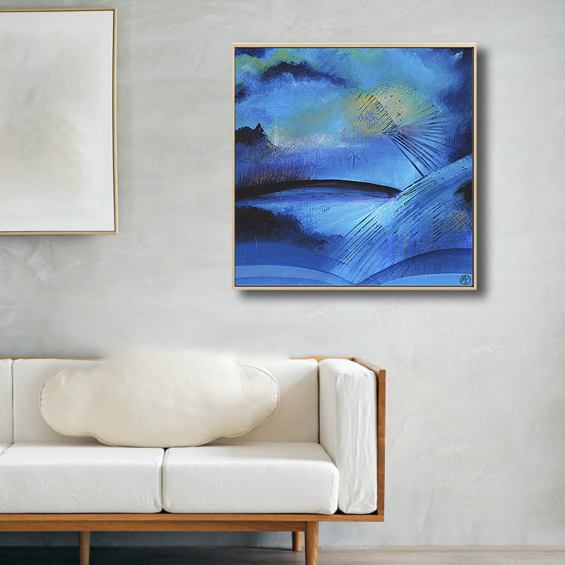 Frendorf | Dunkle Nacht See Szene Malerei Abstrakt Traditionelle Texturierte Leinwand Kunst für Zuhause
