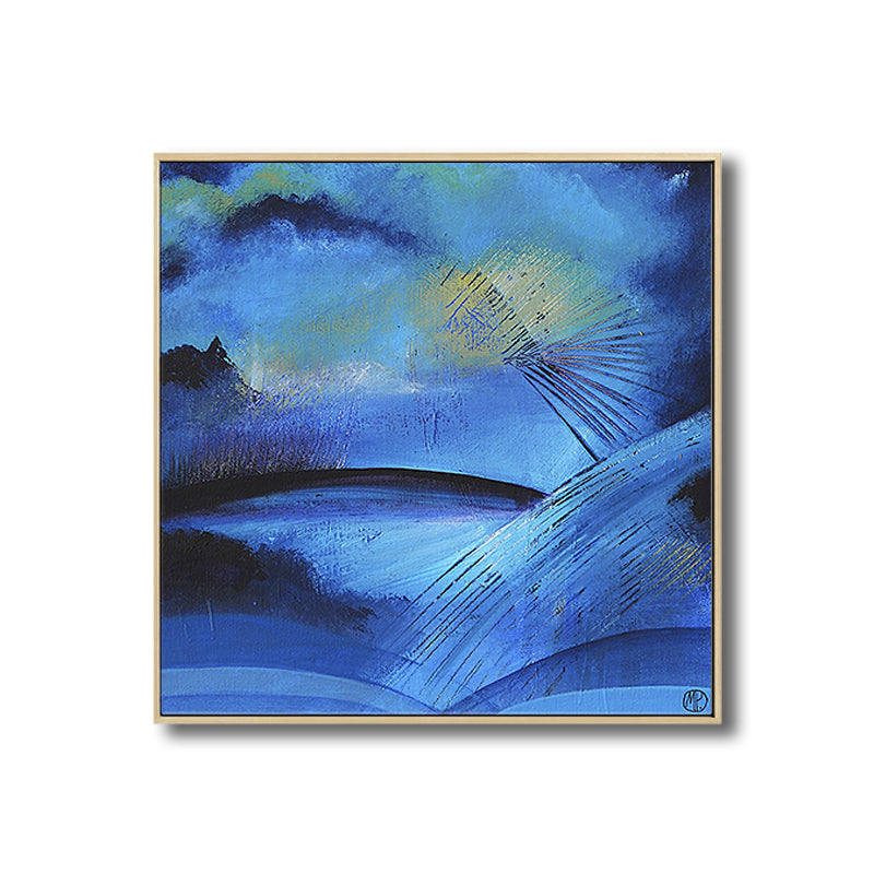 Frendorf | Dunkle Nacht See Szene Malerei Abstrakt Traditionelle Texturierte Leinwand Kunst für Zuhause