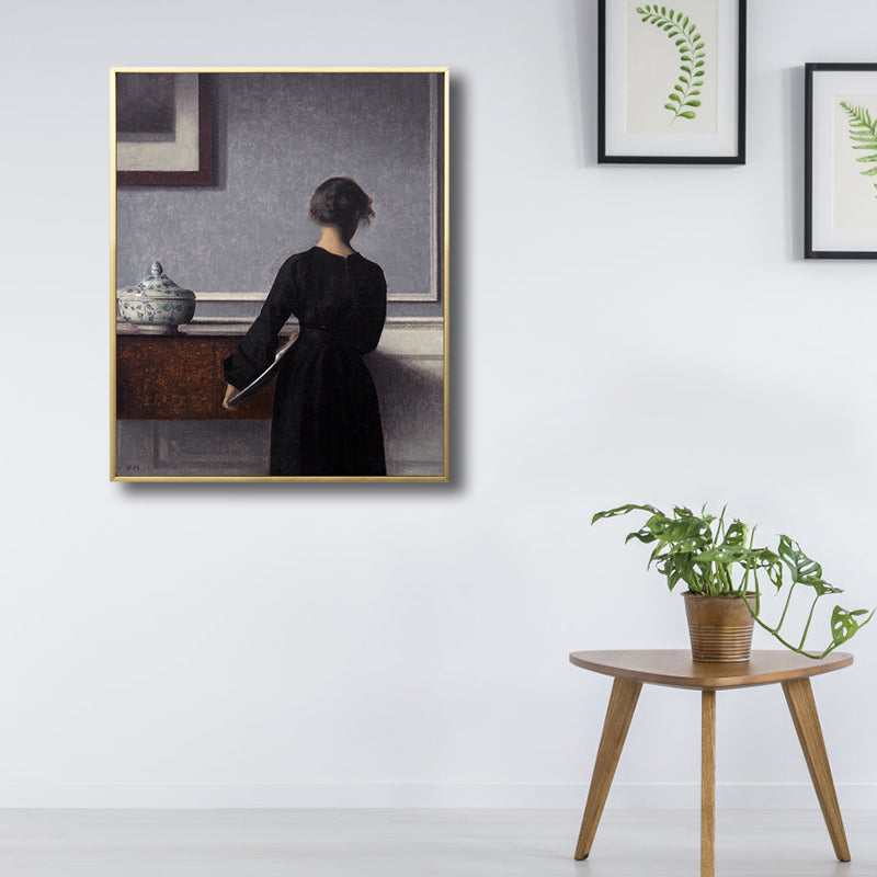 Frendorf | Renaissance Leinwanddruck Dunkelfarbige Malerei Rücken der Frau Wandkunst für Wohnzimmer