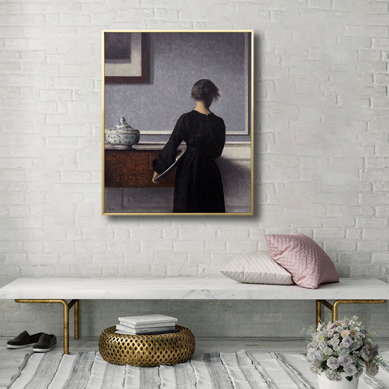 Frendorf | Renaissance Leinwanddruck Dunkelfarbige Malerei Rücken der Frau Wandkunst für Wohnzimmer
