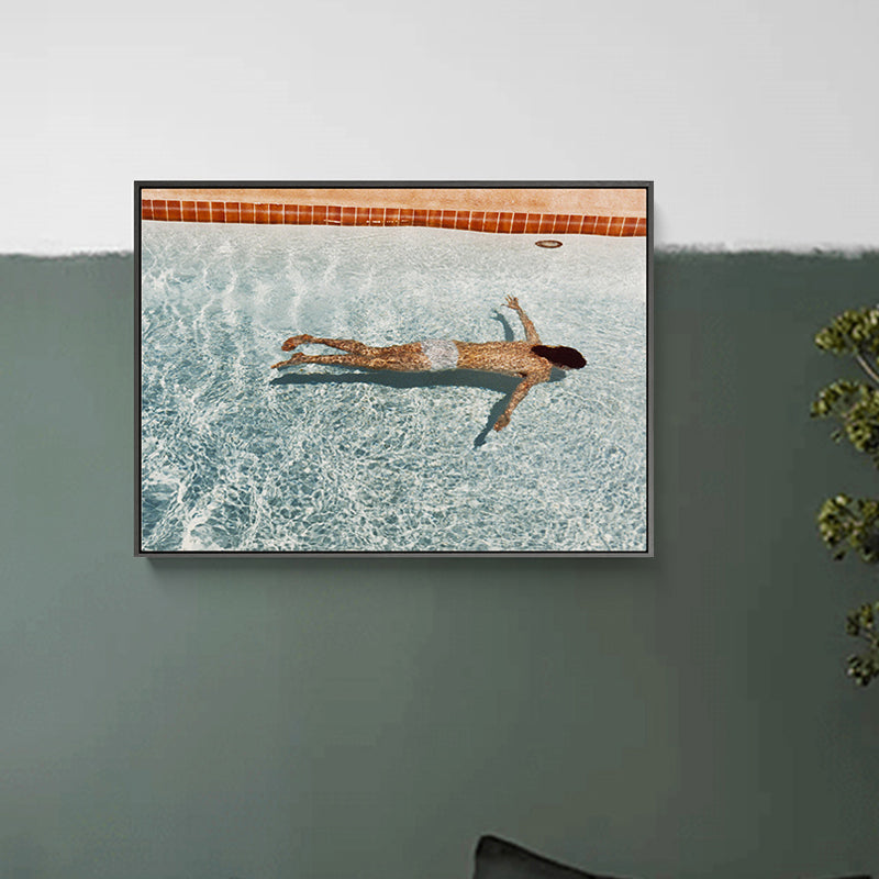 Frendorf | Frau Schwimmen im Pool Malerei Texturiert Pop Art Mädchen Schlafzimmer Leinwanddruck in Blau