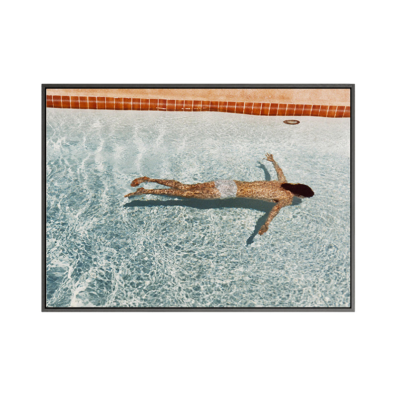 Frendorf | Frau Schwimmen im Pool Malerei Texturiert Pop Art Mädchen Schlafzimmer Leinwanddruck in Blau