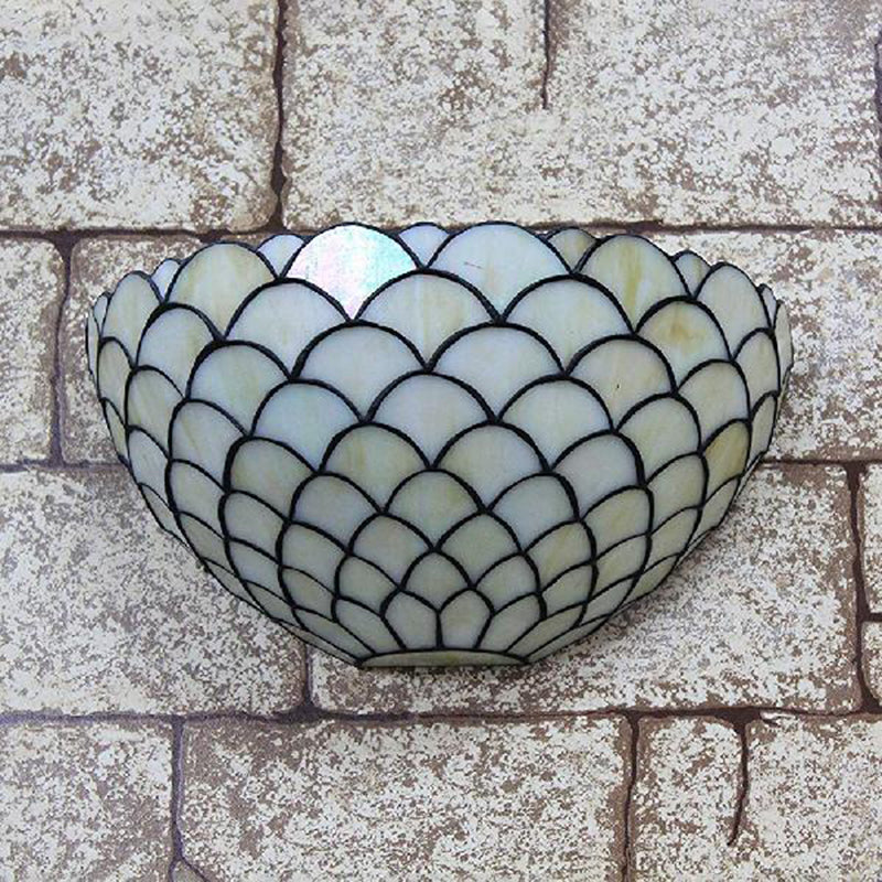 Frendorf | Beige Vis Schub Lamp Traditioneel Gevederd Glas 1 Licht Wandmontage Lamp voor Slaapkamer