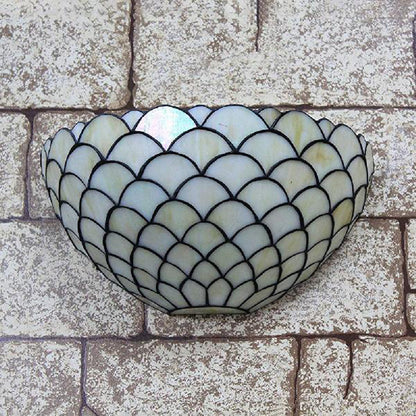 Frendorf | Beige Vis Schub Lamp Traditioneel Gevederd Glas 1 Licht Wandmontage Lamp voor Slaapkamer