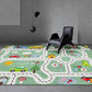 Frendorf | Kinderstraße-Musterteppich mit Auto Grün Polyester Teppich Rutschfest Haustierfreundlich Waschbar Teppich für das Kinderzimmer