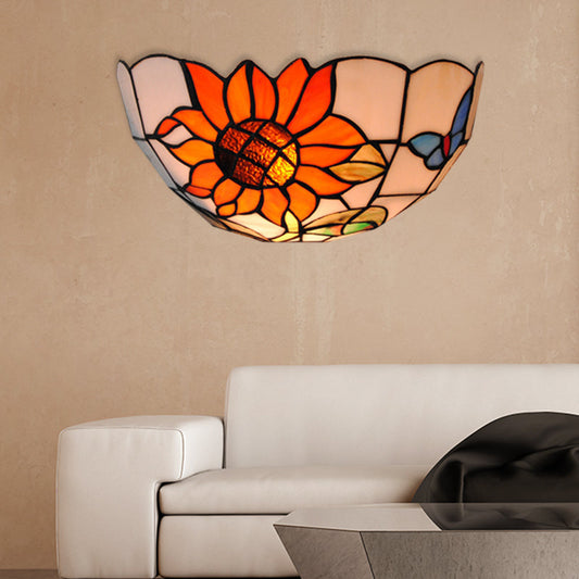 Frendorf | Zonnebloem Wandverlichting met Vlinderpatroon Rustieke Loft Kunstglas 1-Licht Wandlamp voor Slaapkamer