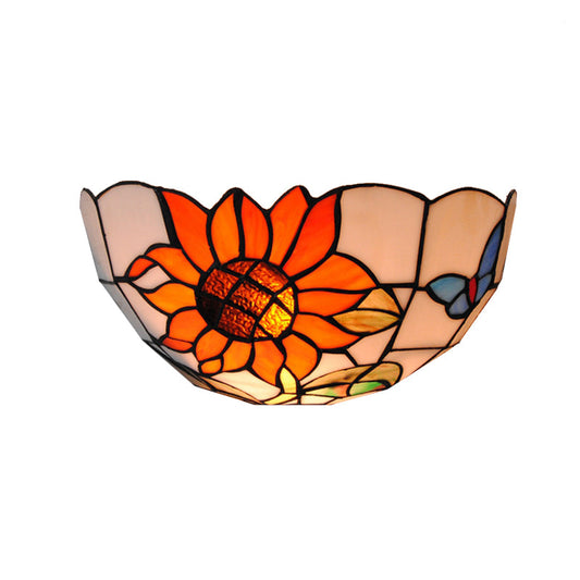 Frendorf | Zonnebloem Wandverlichting met Vlinderpatroon Rustieke Loft Kunstglas 1-Licht Wandlamp voor Slaapkamer