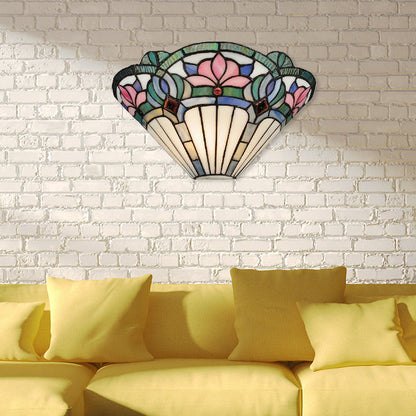 Frendorf | Lotus Wandlamp Licht Traditionele Glas-in-lood 1 Fitting Wandverlichting in Roze en Groen voor Gang