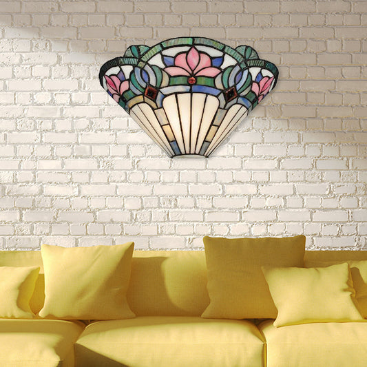 Frendorf | Lotus Wandlamp Licht Traditionele Glas-in-lood 1 Fitting Wandverlichting in Roze en Groen voor Gang