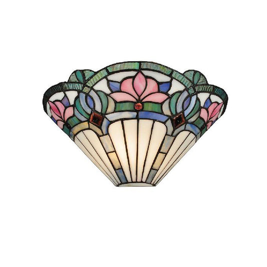 Frendorf | Lotus Wandlamp Licht Traditionele Glas-in-lood 1 Fitting Wandverlichting in Roze en Groen voor Gang