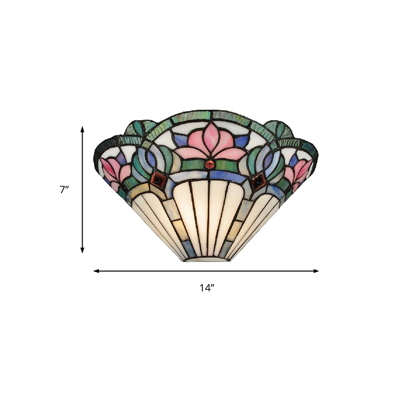 Frendorf | Lotus Wandlamp Licht Traditionele Glas-in-lood 1 Fitting Wandverlichting in Roze en Groen voor Gang