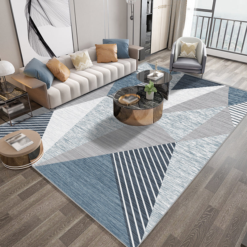Funky geometrischer Musterteppich mit Streifen Blau Moderner Teppich Polyester Tierfreundlich Waschbar Rutschfester Teppich für das Schlafzimmer