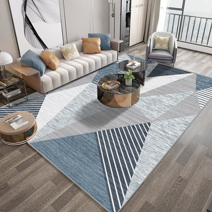 Funky geometrischer Musterteppich mit Streifen Blau Moderner Teppich Polyester Tierfreundlich Waschbar Rutschfester Teppich für das Schlafzimmer