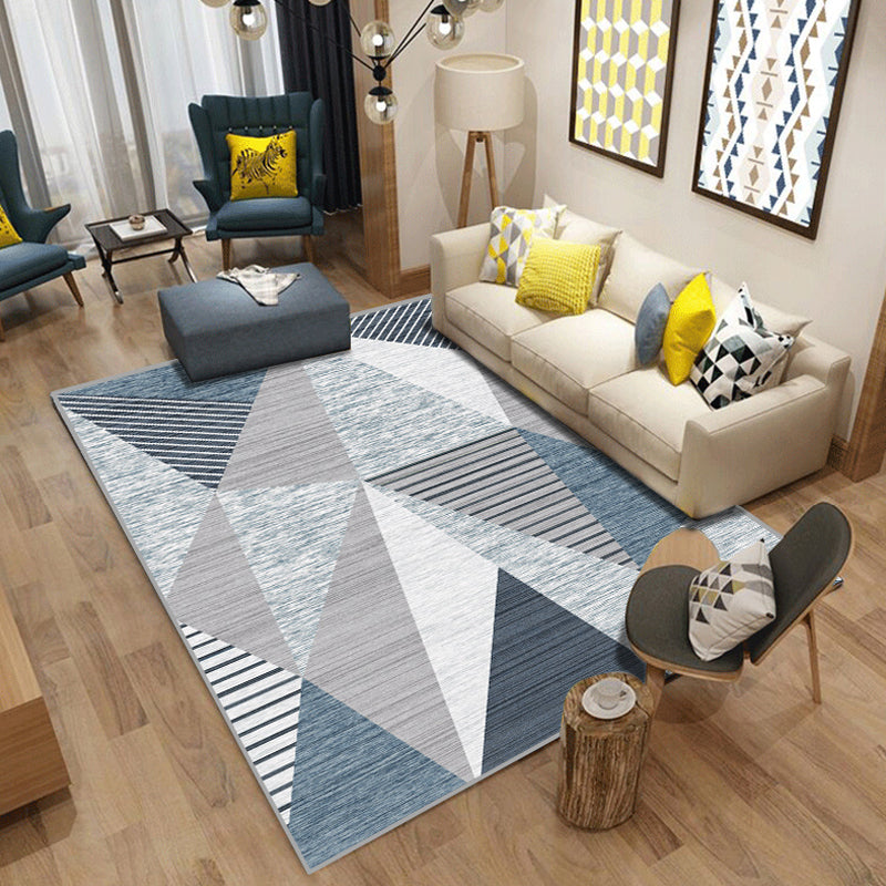 Funky geometrischer Musterteppich mit Streifen Blau Moderner Teppich Polyester Tierfreundlich Waschbar Rutschfester Teppich für das Schlafzimmer