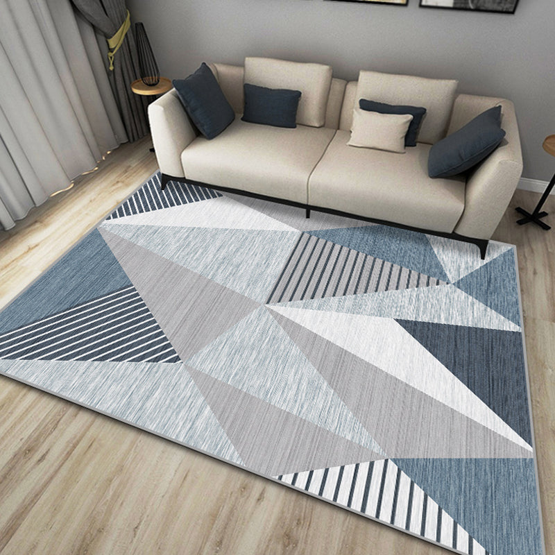Funky geometrischer Musterteppich mit Streifen Blau Moderner Teppich Polyester Tierfreundlich Waschbar Rutschfester Teppich für das Schlafzimmer