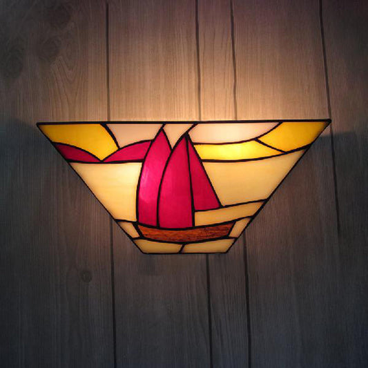 Frendorf | Trapezoid Wandmontage Licht met Zeilboot Gecombineerd Glas Maritiem 1 Licht Wand Sconces voor Buiten