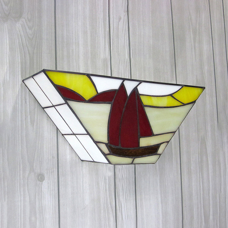 Frendorf | Trapezoid Wandmontage Licht met Zeilboot Gecombineerd Glas Maritiem 1 Licht Wand Sconces voor Buiten