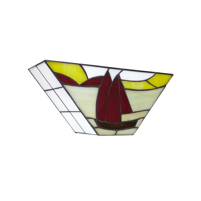 Frendorf | Trapezoid Wandmontage Licht met Zeilboot Gecombineerd Glas Maritiem 1 Licht Wand Sconces voor Buiten