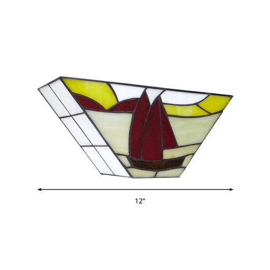 Frendorf | Trapezoid Wandmontage Licht met Zeilboot Gecombineerd Glas Maritiem 1 Licht Wand Sconces voor Buiten