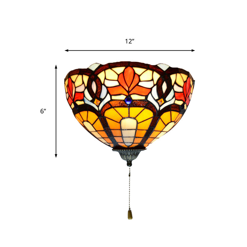 Frendorf | Glas-in-lood Kom Wandlamp met Bloem Patroon en Trekking 1 Licht Victoriaanse Wandlamp