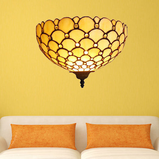 Frendorf | Fischschuppen-Wandlampe Licht Buntglas 1 Licht Tiffany Wandmontage Licht in Beige für Wohnzimmer