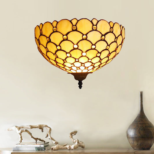 Frendorf | Fischschuppen-Wandlampe Licht Buntglas 1 Licht Tiffany Wandmontage Licht in Beige für Wohnzimmer