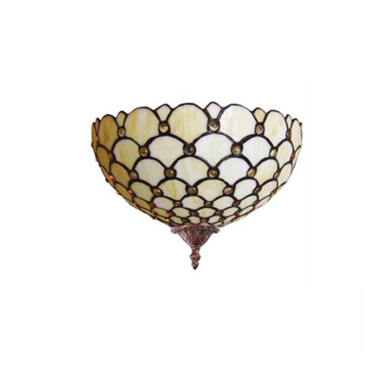 Frendorf | Fischschuppen-Wandlampe Licht Buntglas 1 Licht Tiffany Wandmontage Licht in Beige für Wohnzimmer