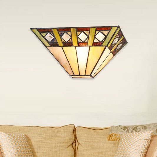 Frendorf | Mission Wandlamp met Trapezium Shade Gekleurd Glas 1 Lamp Sconces Licht voor Slaapkamer