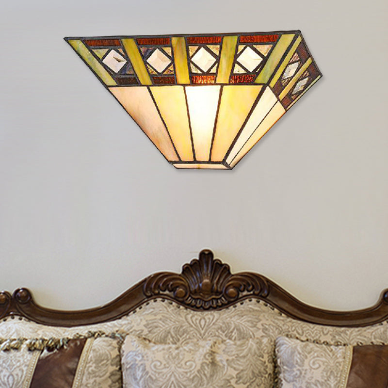 Frendorf | Mission Wandlamp met Trapezium Shade Gekleurd Glas 1 Lamp Sconces Licht voor Slaapkamer