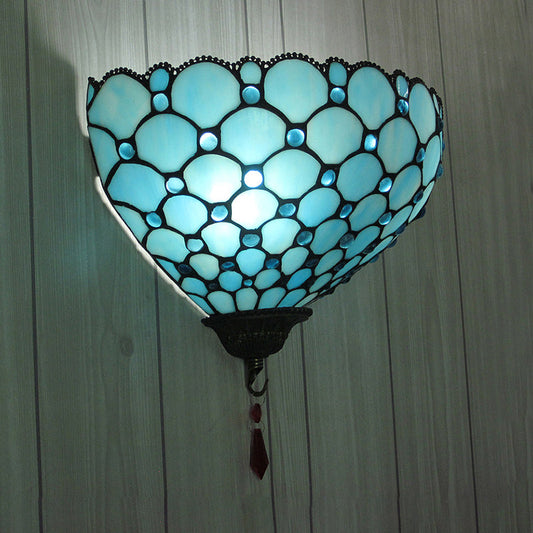 Frendorf | Wandmontage Licht met Visschaal 1 Licht Geotord Glas Tiffany Stijl Blauwe Wandverlichting