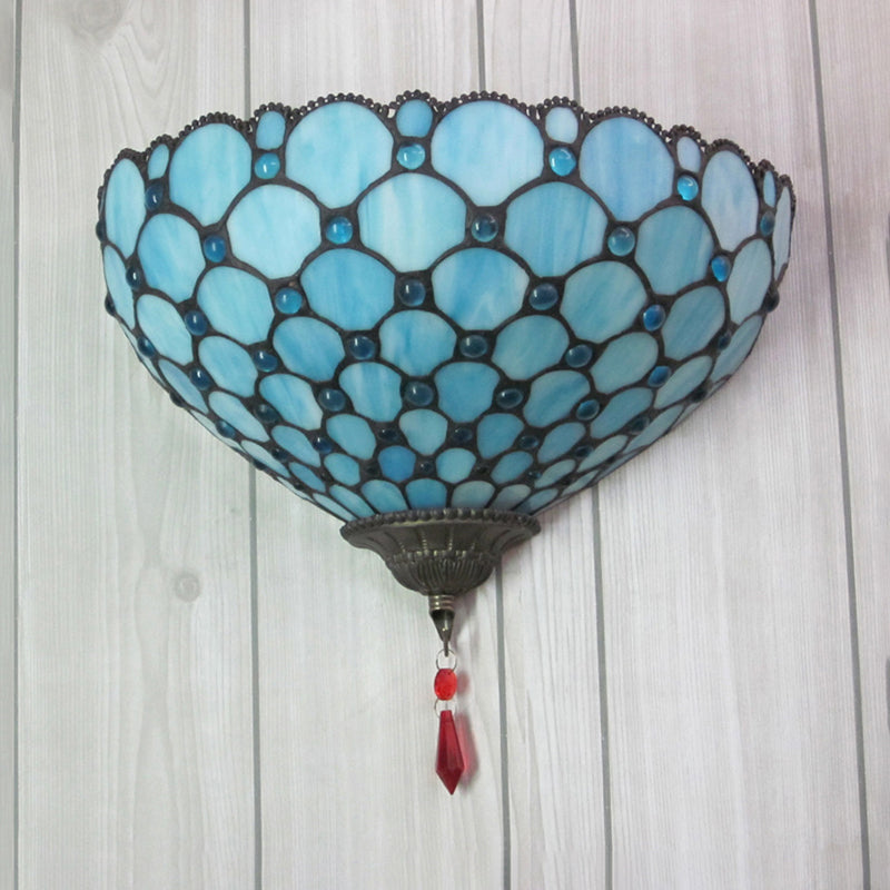 Frendorf | Wandmontage Licht met Visschaal 1 Licht Geotord Glas Tiffany Stijl Blauwe Wandverlichting