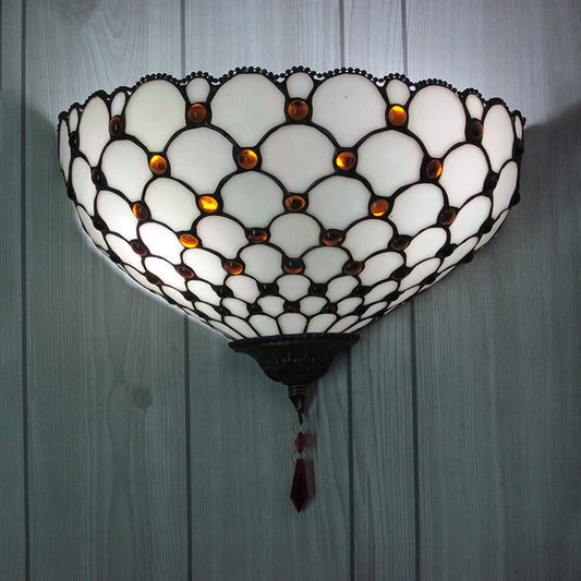 Frendorf | Fischschuppen Wandleuchte mit Schalen Schirm Weißes Glas 1 Licht Vintage Wandanbauleuchte für Außenbereich
