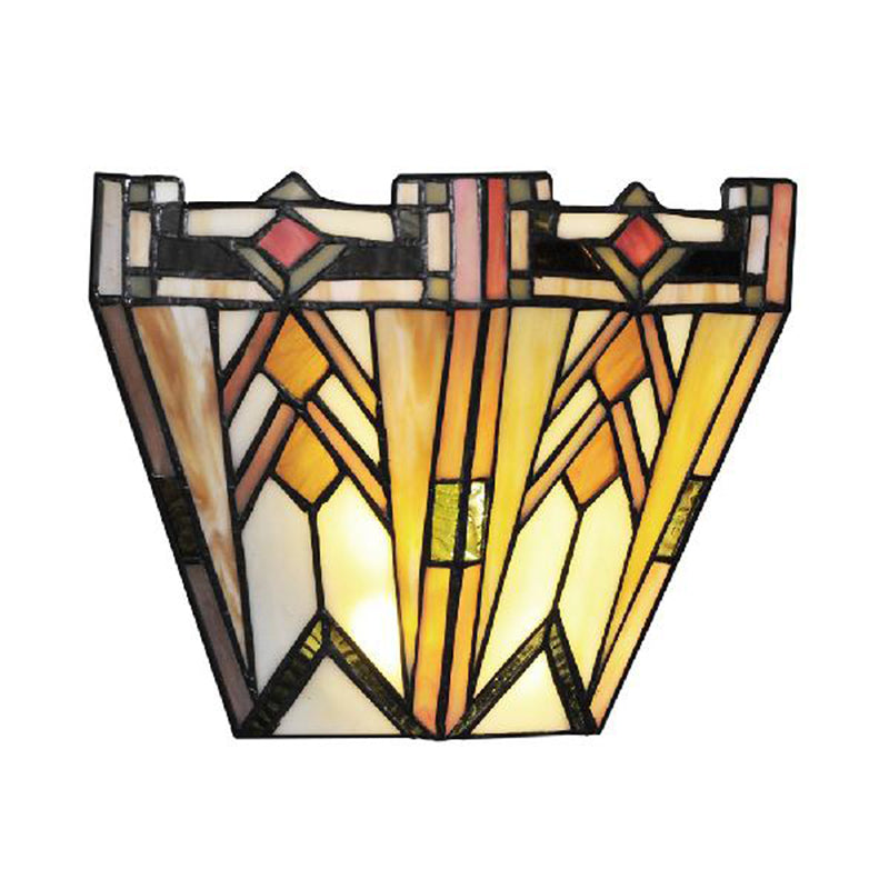 Frendorf | Handwerker Geometrische Wandlampe Buntglas 1 Licht Wandleuchte in Beige für Wohnzimmer