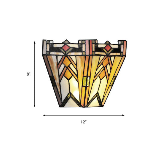 Frendorf | Handwerker Geometrische Wandlampe Buntglas 1 Licht Wandleuchte in Beige für Wohnzimmer