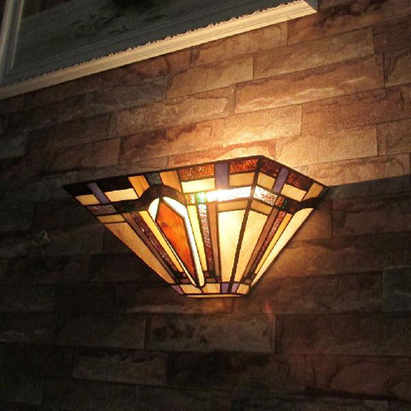 Frendorf | 1 Licht Geometrische Wandlamp Ambachtsman Geëtst Glas Wandlamp in Bruin voor Restaurant