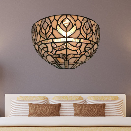 Frendorf | Mini Bowl Wandlamp met Pavo Tiffany Stijl 1 Licht Gevlekt Glas Muur Bevestigingslamp