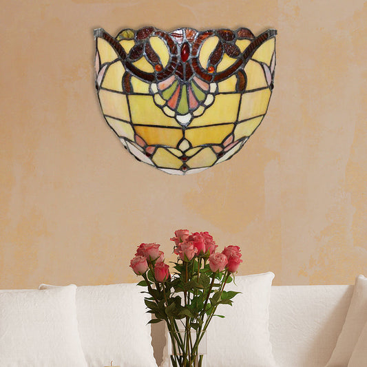 Frendorf | Victoriaanse Wandlamp Verlichting met Kom Schaduw Gele Glas 1 Licht Slaapkamer Wandlamp