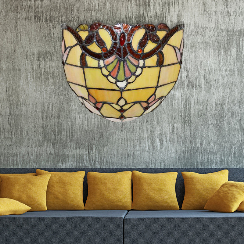 Frendorf | Victoriaanse Wandlamp Verlichting met Kom Schaduw Gele Glas 1 Licht Slaapkamer Wandlamp