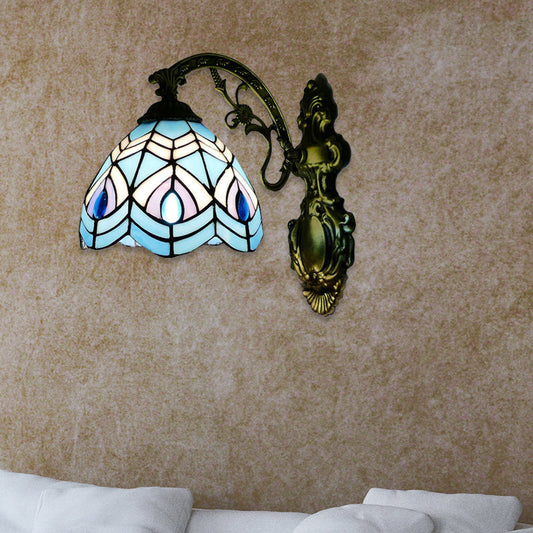 Frendorf | Pauw Wandverlichting Tiffany-stijl Gevuld Glas 1 Hoofds Wandlamp Verlichting voor Slaapkamer