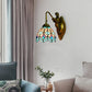 Frendorf | Pauwstaart Wandlamp Tiffany Multicolor Geëtst Glas 1 Hoofd Antiek Messing Wandmontage Lamp