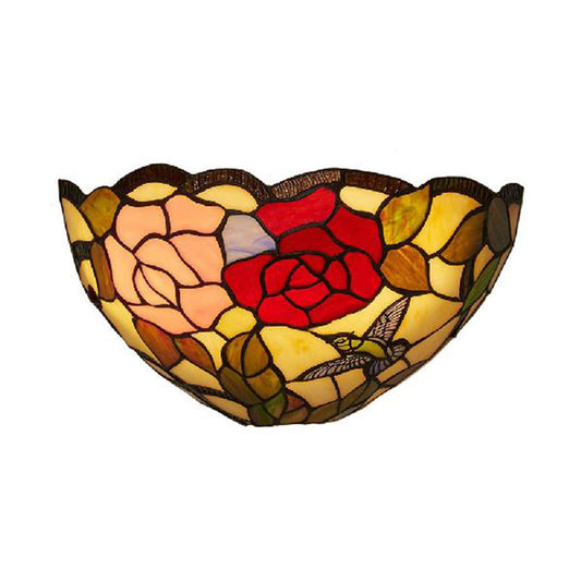Frendorf | Rosenmuster Wandmontage Licht mit Schalen-Schirm 1 Licht Buntglas Lodge Tiffany Wandlampe
