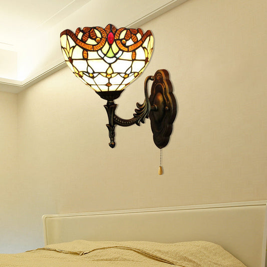 Frendorf | Gevelverlichting Bleiglas Kom met Trekschakelaar 1 Licht Victoriaanse Wandlamp Verlichting voor Slaapkamer