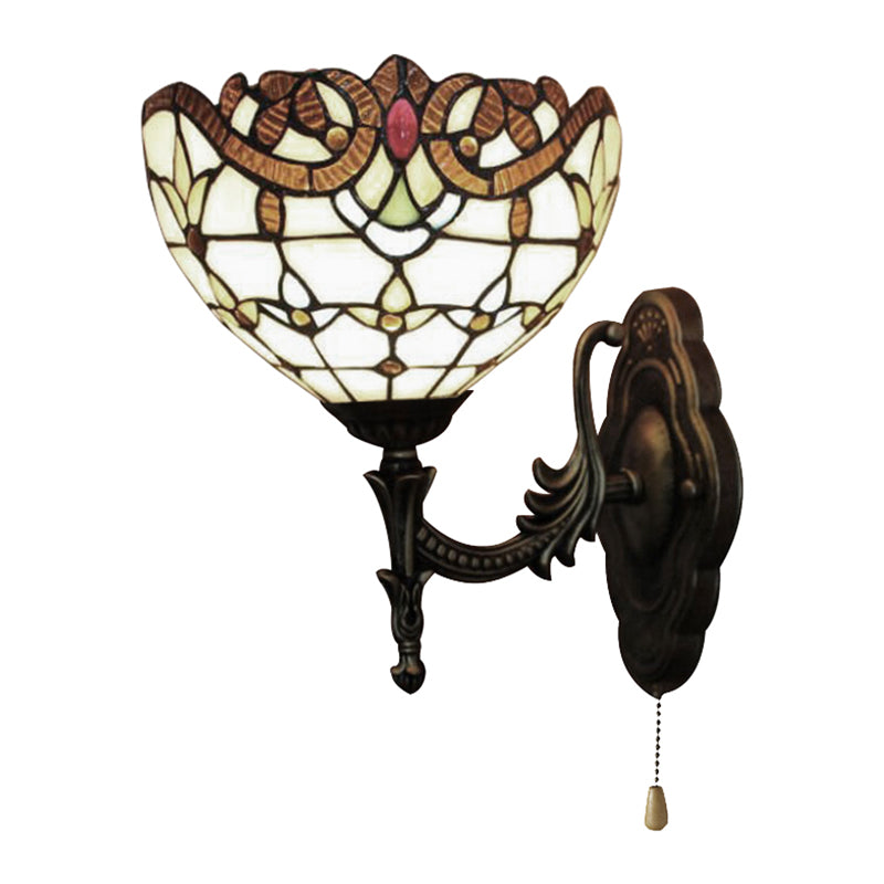 Frendorf | Gevelverlichting Bleiglas Kom met Trekschakelaar 1 Licht Victoriaanse Wandlamp Verlichting voor Slaapkamer