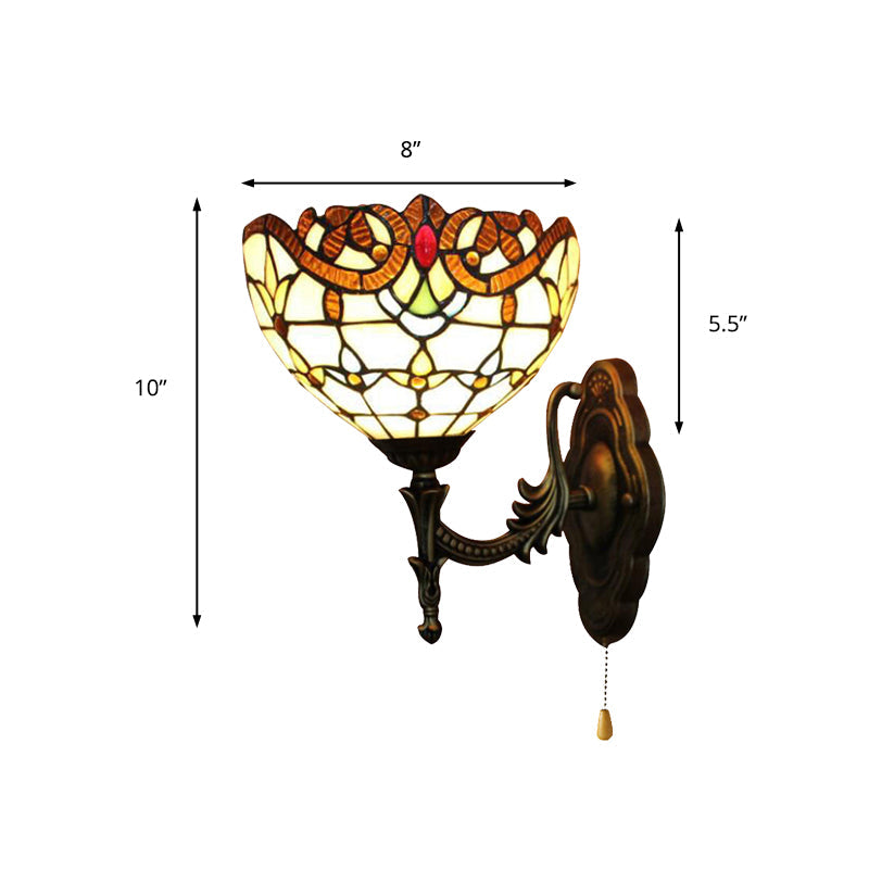 Frendorf | Gevelverlichting Bleiglas Kom met Trekschakelaar 1 Licht Victoriaanse Wandlamp Verlichting voor Slaapkamer