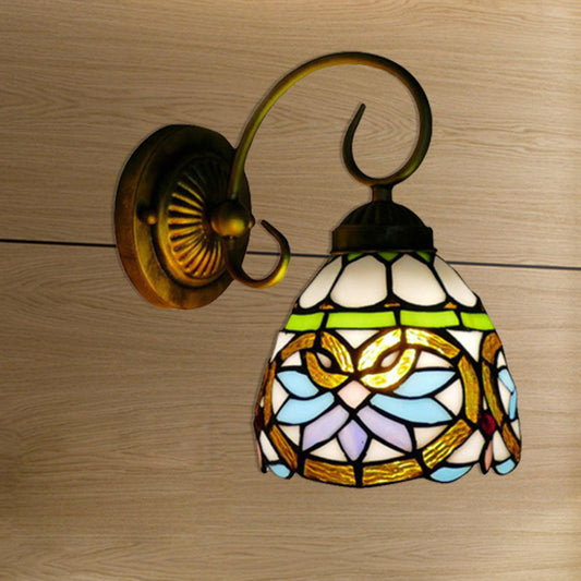 Frendorf | Dome Wandleuchte Viktorianisch 1 Kopf Buntglas Wand sconces Beleuchtung in Antikmessing für Schlafzimmer