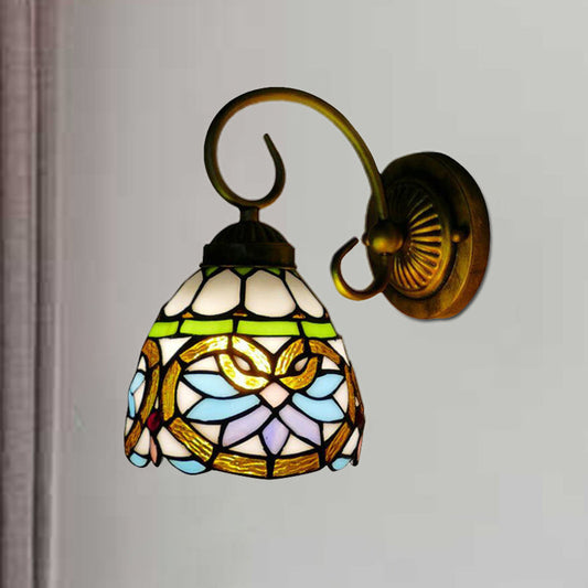 Frendorf | Dome Wandleuchte Viktorianisch 1 Kopf Buntglas Wand sconces Beleuchtung in Antikmessing für Schlafzimmer
