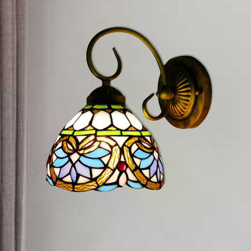 Frendorf | Dome Wandleuchte Viktorianisch 1 Kopf Buntglas Wand sconces Beleuchtung in Antikmessing für Schlafzimmer